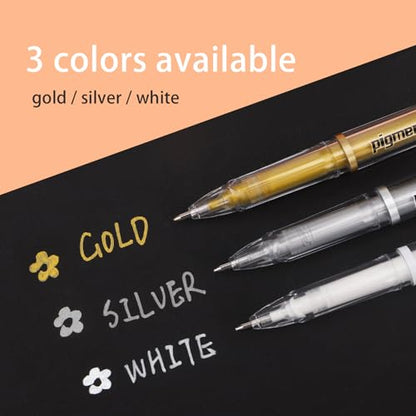 Gold Silver White Ink Gel Pens, 1mm Medium Fine Point, Opaque archival Ink Pen for Dark Paper Drawing,Sketching, Illustration, Card Making, Bullet Journaling (Gold Ink-3 Packs) - color: Gold Ink-3 Packs