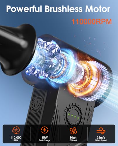 Compressed Air Duster, 110000RPM Turbo Fan, 15W Charge, 4-Speed - color: Blackgray