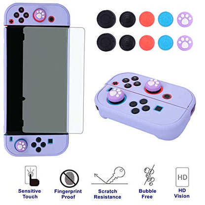 COMCOOL Dockable Case for Nintendo Switch 3 in 1 Protective Cover Case for Nintendo Switch and Joy-Con Controller with Screen Protector and Thumb grips - Purple - color: Purple