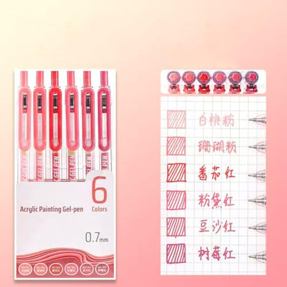 6 Colors 0.7mm Fine Pointed Acrylic Gel Pen Set,Lip Enamel Red - color: Red