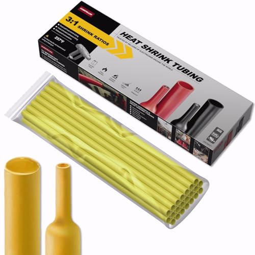 CUBEFELLER® 3:1 Ratio 3/32 Inch (2.4mm) Yellow Heat Shrink Tubing - 20ft (6.1M Total Length), Marine Grade Waterproof Adhesive Lined, Insulation Sealing Oil-Proof Wear-Resistant,ET2024Y - color: Yellow, size: 2.4mm (3/32") - 20ft