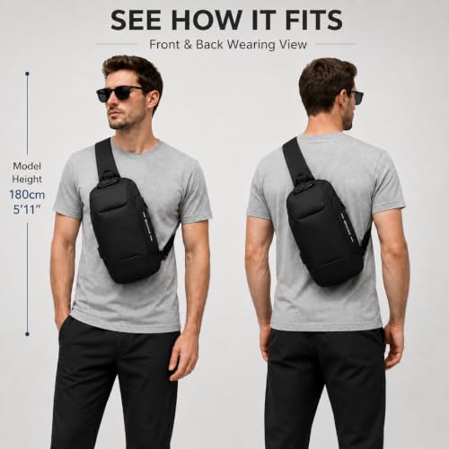 OZUKO Sling Backpack for Men - Anti-Theft Crossbody Bag, Waterproof with USB Charging Port - color: Black