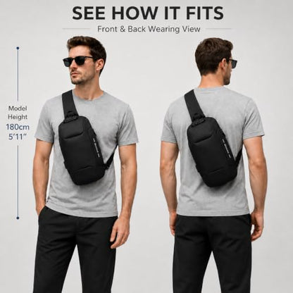OZUKO Sling Backpack for Men - Anti-Theft Crossbody Bag, Waterproof with USB Charging Port - color: Black