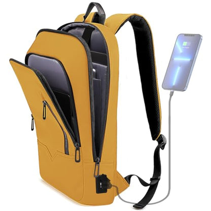 hk Backpack for Men Business Slim Laptop Bag - color: Yellow, size: 17.3 Inch