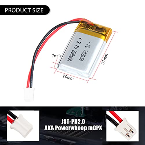 3.7V 380mAh 702030 LiPo Battery with JST PH2.0mm 2-Pin Connector - size: 702030 380mAh