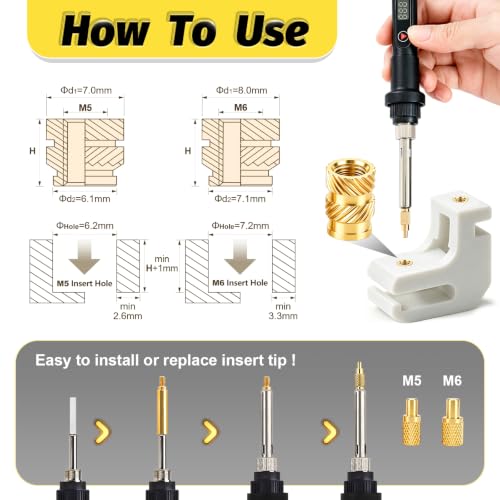 Kadrick 80 Pcs M5 M6 Heat Set Inserts for Plastic,M5 & M6(8mm-12mm) - size: M5 M6 Kit H8-12mm 80Pcs + Tools