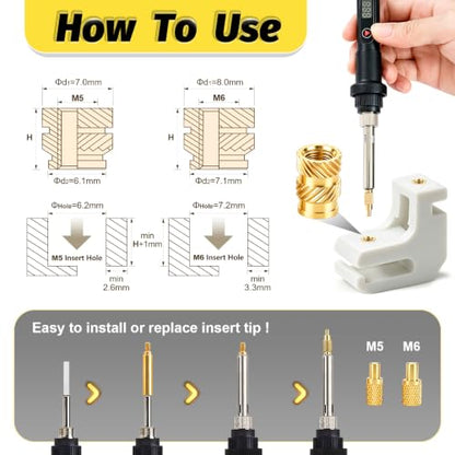 Kadrick 80 Pcs M5 M6 Heat Set Inserts for Plastic,M5 & M6(8mm-12mm) - size: M5 M6 Kit H8-12mm 80Pcs + Tools