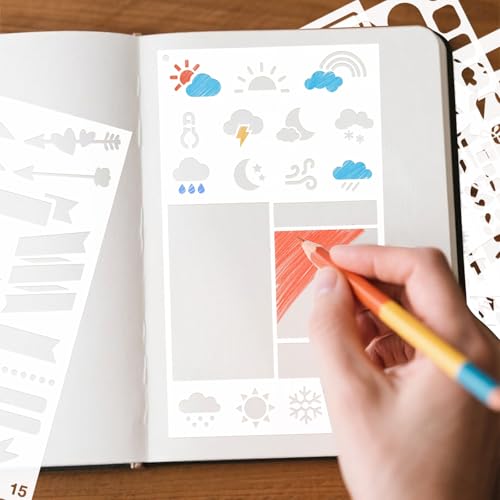 Yazhiji 36 PCS Journal Stencils, Planner Stencils for Junk Journal Notebook Diary Scrapbook DIY Drawing Template Journal Stencil 4x7 Inch - style: Journal Template