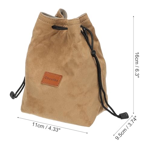Patikil S Size Drawstring Lens Case Flannel Camera Handbag with Adjustable Shoulder Strap for DSLR Lens, Yellow - color: Brown, size: S
