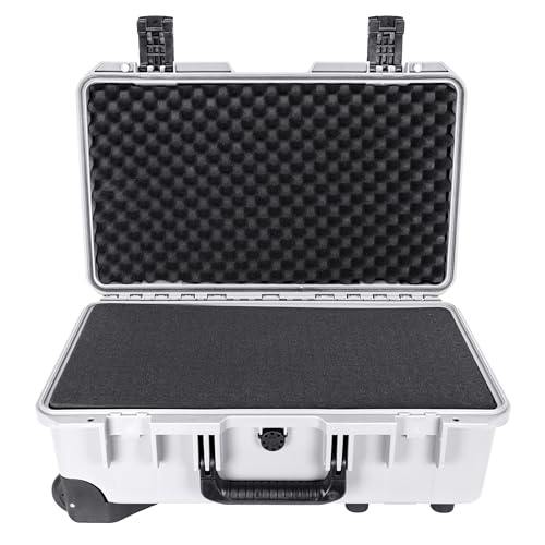 Eylar 22" Intact Premium Series Rolling Carry-On Hard Case with Wheels, IP67 Waterproof Crushproof, TSA Approved Travel Luggage, Customizable Pluck Foam for Cameras, Drones, Gear (White) - color: White