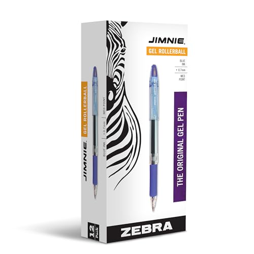 Zebra Pen JIMNIE Retractable Gel Rollerball Pen, Blue Ink, 0.7mm, 12-Pack - color: Blue A