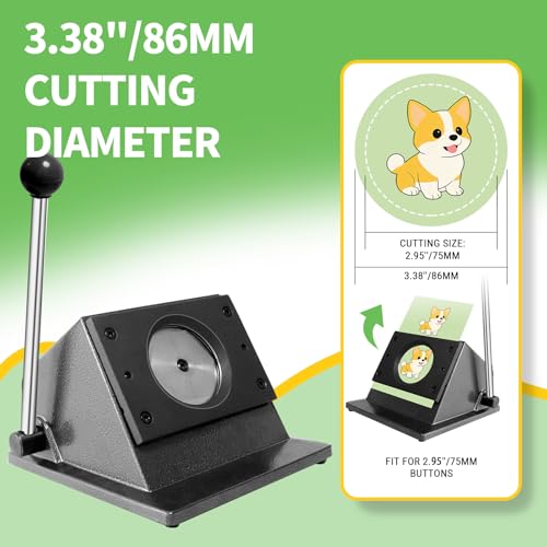 3"/75mm Button Paper Cutter, Circle Cutter Circle Punch, Graphics Punch Cutter, 3.386"/86mm Cutting Diameter Die Cut Machine for Making 3"/75mm Buttons DIY Crafts Button Making