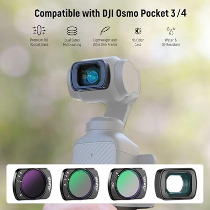 NEEWER Filter Set Compatible with DJI Osmo Pocket 3 / Pocket 4 / Xtra Muse, Variable ND 2-32 + ND64-512 + CPL Filter + 0.75x Wide Angle Lens + Screen Protectors Accessories, FL-B15 - style: 0.75X Wide Angle&CPL&Variable ND Filter Set