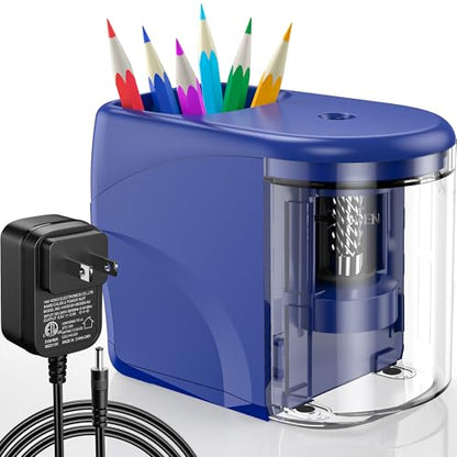Electric Pencil Sharpener Heavy-Duty Helical Blade for 6-8mm Pencils Blue - color: Blue