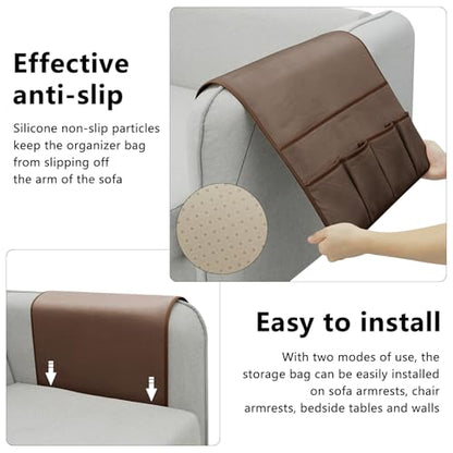 Remote Control Holder for Armchair Caddy, Remote Holder with 5 Pockets - color: Brown, size: 35"x18"
