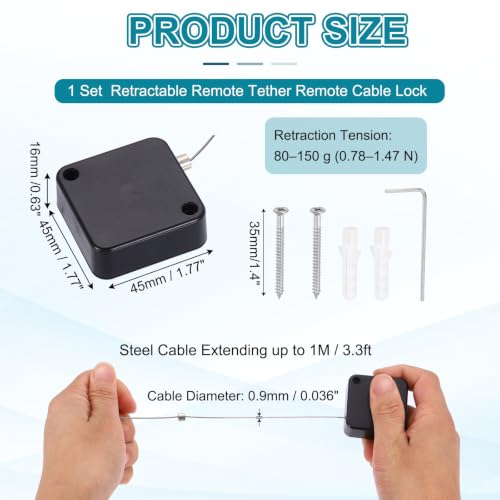 PATIKIL Retractable Remote Control Cable Tether 3.3ft /1M, Black 1 Set - color: Black, size: 3.3ft /1m