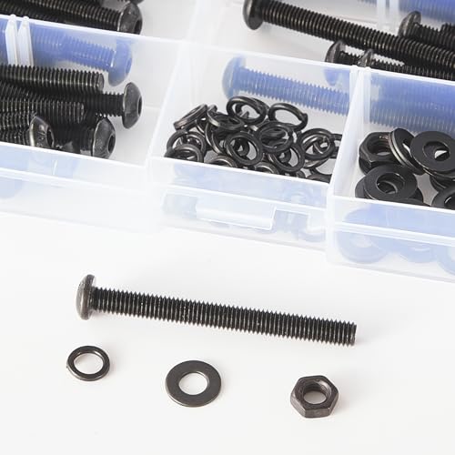 85 PCS M6 x 30mm 35mm 40mm 45mm 50mm, Button Head Socket Cap Screws Bolts Washers Nuts Assortment Kit, 10.9 Grade Alloy Steel, Black Oxide Finish, Metric Allen Hex Drive - size: Button M6x30/35/40/45/50 mm