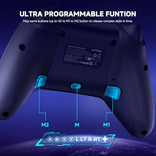 ECHTPower Pro Controller for Switch/PC/iOS/Android, 1000mAh Wireless Gaming Controller With 9 Color RGB Light, Macro Buttons, 6 Axis Gyro, Dual Vibration, Turbo - color: Blue