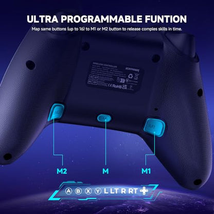 ECHTPower Pro Controller for Switch/PC/iOS/Android, 1000mAh Wireless Gaming Controller With 9 Color RGB Light, Macro Buttons, 6 Axis Gyro, Dual Vibration, Turbo - color: Blue