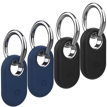 Smart Tag 2 Case Compatible with Samsung Galaxy SmartTag2 Holder, Anti Lost Secure Keyring for Keys Pet Collar Luggage Bag Travel, Full Cover Protective SmartTag 2 Keychain, 4-Pack Black/Blue