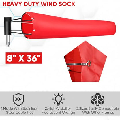 tonchean 8'' × 36'' Heavy Duty Airport Windsock Wind Measurement Sock Bag