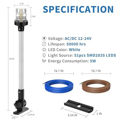 Obcursco Boat Stern Light, Bimini Top LED Anchor Light, Boat Accessories - size: 18''Vertical Swing
