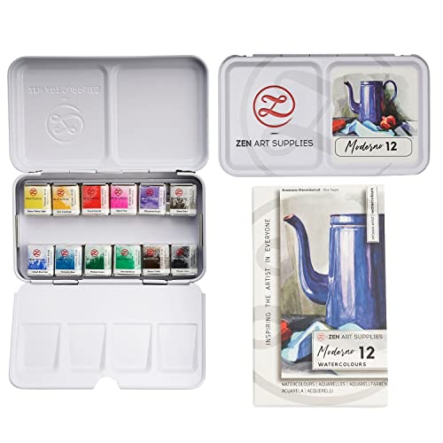 Professional Watercolor Paint Set, MODERNO 12 Half Pans in Metal Tin - color: 06. Moderno 12 Colors (Virtuoso)