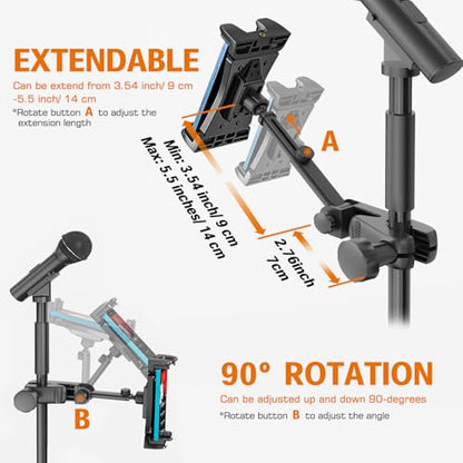 Tablet Holder for Microphone Stand, iPad Mount for Sheet Music Stand
