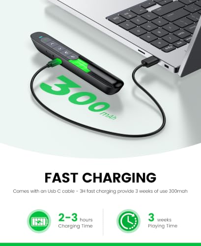 Green Light Wireless Presentation Clicker with Air Mouse, 2.4GHz Rechargeable USB-A/USB-C PowerPoint Clicker Slide Advancer, Presenter for PC, Mac, Computer - color: Green L+Rechargeable+Mouse