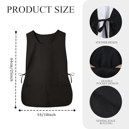 Cobbler Apron Unisex Smock Apron with Side Ties and 2 Deep Pockets Unisex Apron for work kitchen - color: Black