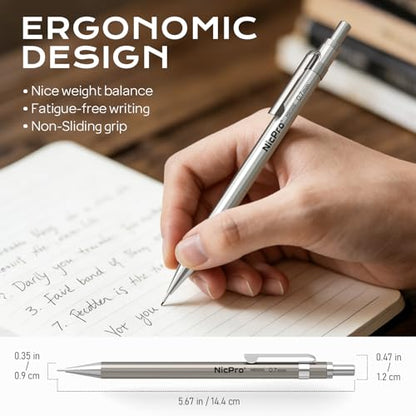 Nicpro 8 Pack Mechanical Pencil 0.7mm, MB1000 Metal Mechanical Pencil Set - style: 8 Pack （0.7mm）