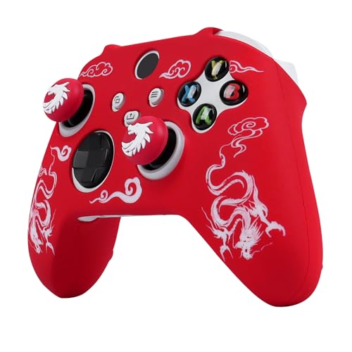 RALAN Controller Skin for Xbox Series, Anti-Slip Silicone Controller Cover Protector Case Compatible for Xbox Series Wireless/Wired Gamepad Joystick with 2 Cute Thumb Grips Caps - color: Red white dragon