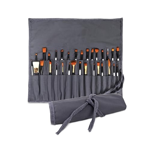 Liquidraw 30 Pocket Roll-Up Canvas Paint Brush Holder, 21 x 18in (Grey) - color: Grey
