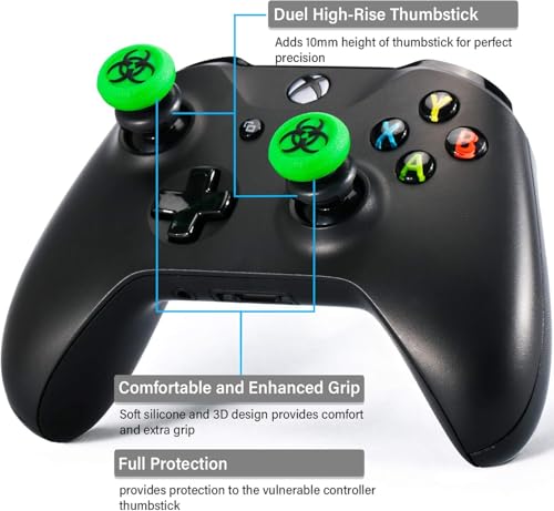 FPS Thumbstick Extender & 3D Texture Rubber Silicone Grip Cover 2 Sets for Xbox Series X/S & Xbox One Controller(BioH Green) - color: bio green