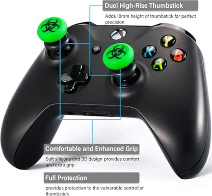 FPS Thumbstick Extender & 3D Texture Rubber Silicone Grip Cover 2 Sets for Xbox Series X/S & Xbox One Controller(BioH Green) - color: bio green