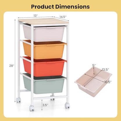 RELAX4LIFE 4-Drawer Rolling Storage Cart w/Lockable Wheels(Macaron) - color: Macaron, size: 28”H