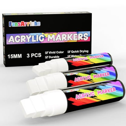 FansArriche Jumbo Poster Markers, 3 White 15mm Acrylic Paint Markers - color: 3 White