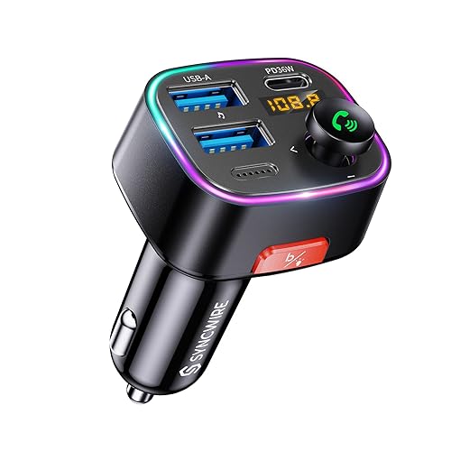 Syncwire Bluetooth 5.4 Car Adapter 48W FM Transmitter for Hands Free Calls - color: Black, style: 48W