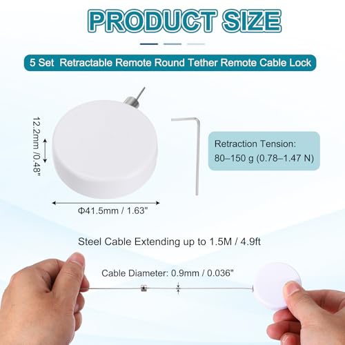 PATIKIL Retractable Remote Control Cable Tether (4.9ft / 1.5M, White)(5 Set) Round Remote Control Security Lanyard Lock Adjustable Locking Leash with Plastic Cap, Suit for - TVs/Tablets - color: White, size: 4.9ft