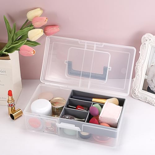 JUXYES Clear Art Craft Supply Storage Bin Sewing Box With Handle Lid - color: Gray, size: 1 Pack