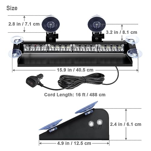 WOWTOU LED Amber White Strobe Dash Light w/Windshield Suction Cup Bracket - color: Amber / White