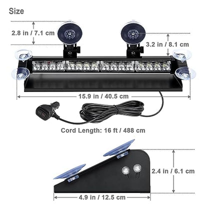 WOWTOU LED Amber White Strobe Dash Light w/Windshield Suction Cup Bracket - color: Amber / White