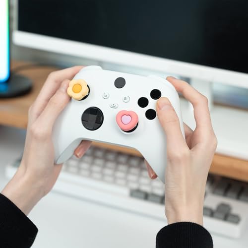 GeekShare Soft Silicone Thumb Grips, 2-Pair Thumbstick Cover Caps Compatible with Xbox One Controller - 2 Pair / 4 Pcs - Heart & Flower