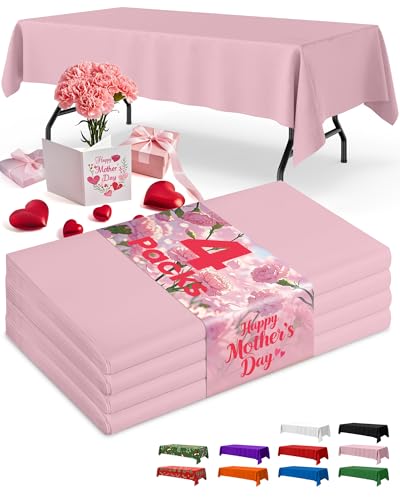 Niuara Pink Plastic Table Cloth Disposable, 4 Pack, 54 x 108 in - color: Pink, size: 54" x 108" - 4 Packs