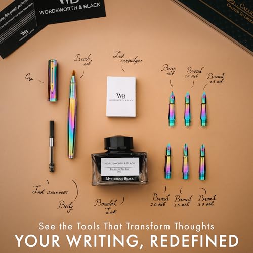 Wordsworth & Black Luxury Calligraphy Pen Set for Writing, 6 Nibs, Rainbow - color: Rainbow