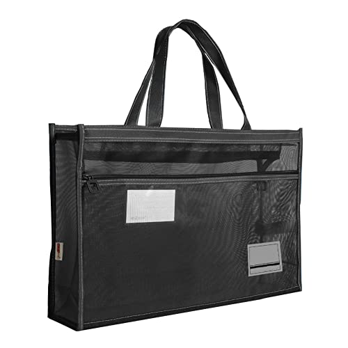 XGOPTS A3 Mesh Art Portfolio Bag with Handle and Zipper Holder for Artwork - color: black