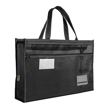 XGOPTS A3 Mesh Art Portfolio Bag with Handle and Zipper Holder for Artwork - color: black