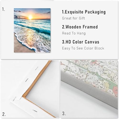 VIGEGU Beach Landscape Paint by Numbers Kit for Adults with Framed - color: Paint by Numbers-0729-08