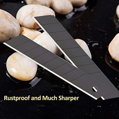 18mm Snap-off Blades, 50-Pack, Quality Black Carbon Steel Made, Sharp and Durable, Heavy-duty Replacement Blade for 18mm Box Cutter and Utility Knife