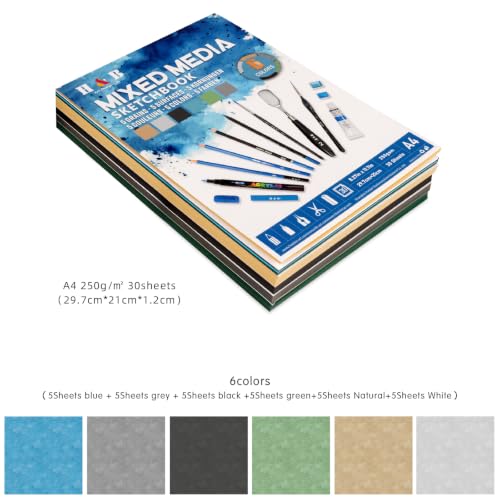 H & B Mixed Media Sketchbook 8.3"x11.7" A4, 250GSM 6-Color Toned Paper Pad